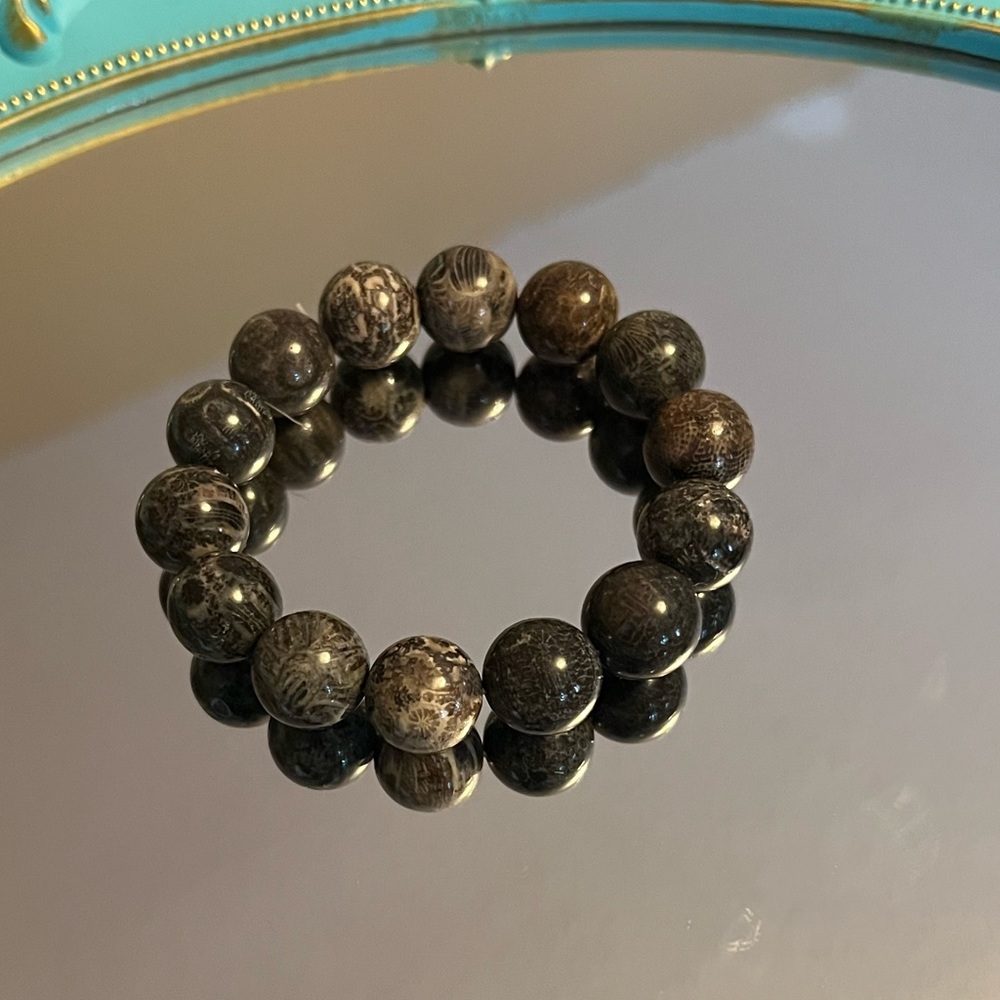 Black coral fossil beaded bracelet